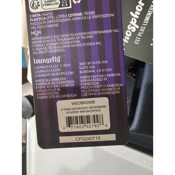 NWT Loungefly Wednesday Nevermore Academy Figural Glow in the dark Mini Backpack - Picture 4 of 8